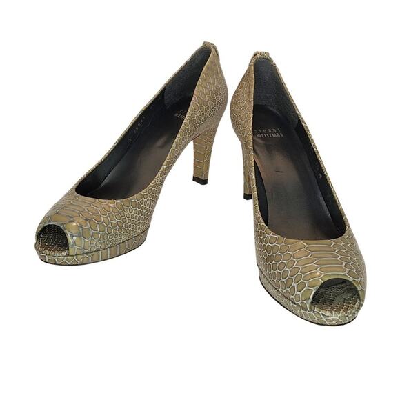 Stuart Weitzman Logo Plainfield Peep Toe Pumps - Picture 2 of 7